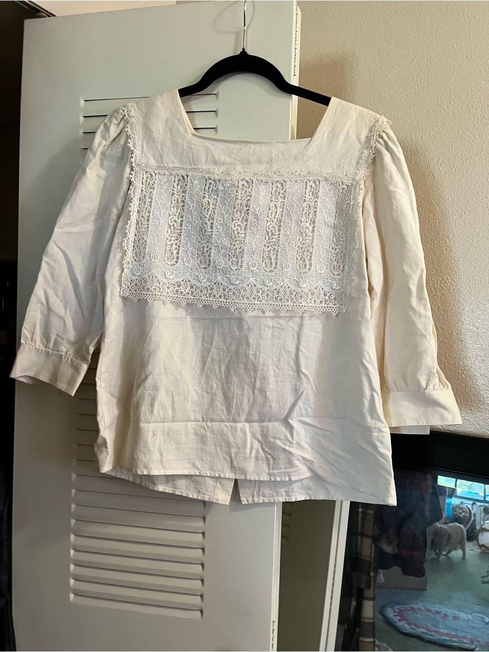 Vintage Boho Lace Yoke White Blouse